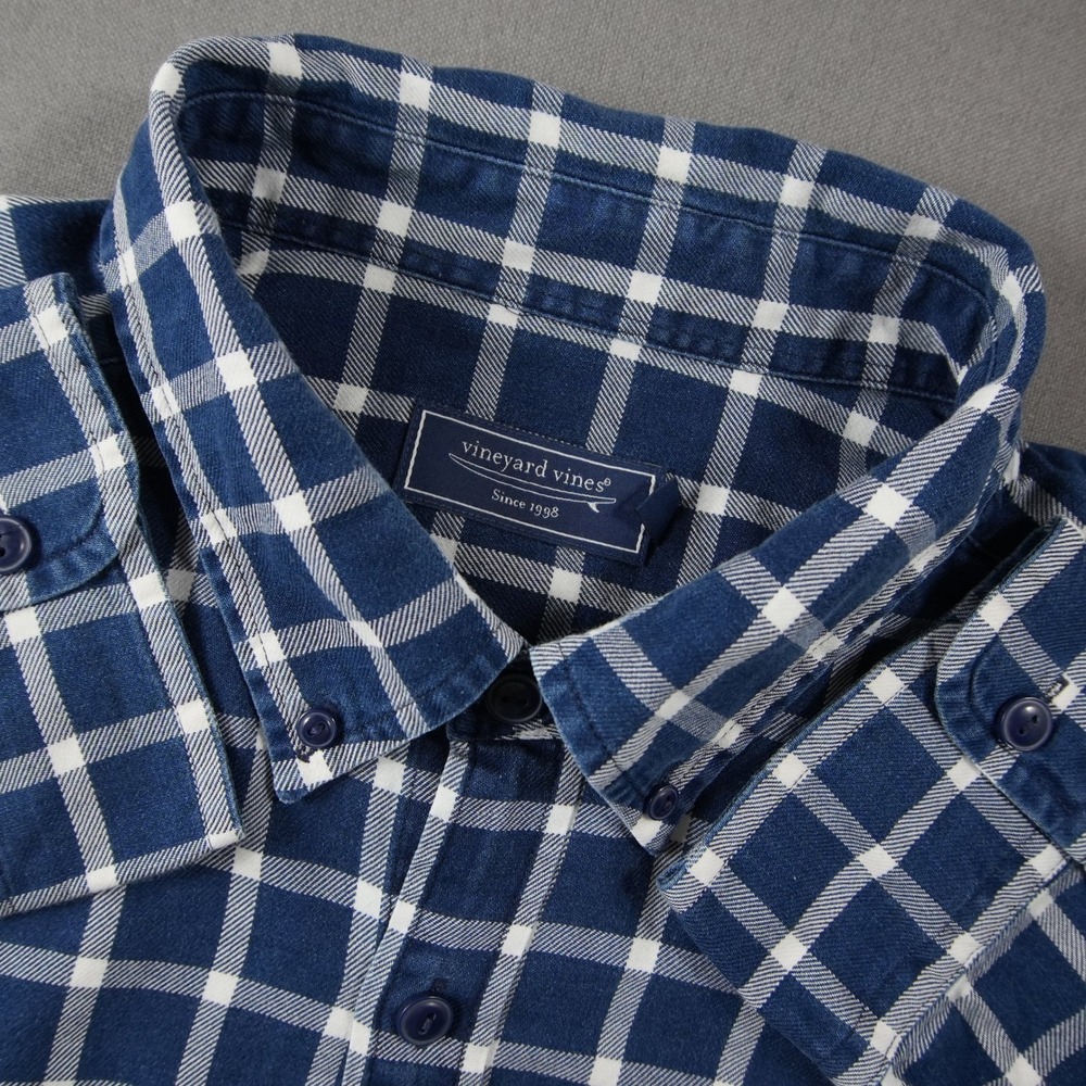 Vineyard Vines Windowpane Flannel Work Button Down Mens XXL Blue Shirt Preppy
